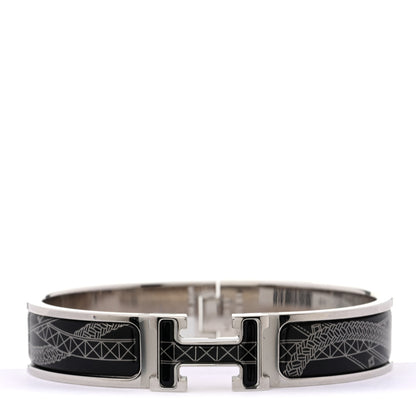 Hermes Enamel Printed Jour de Casting Clic Clac H Bracelet PM Platine White Black 1 of 4