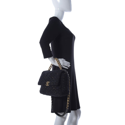 Chanel Tweed Quilted Large Chanel 19 Flap Black Navy Gold 3 of 10