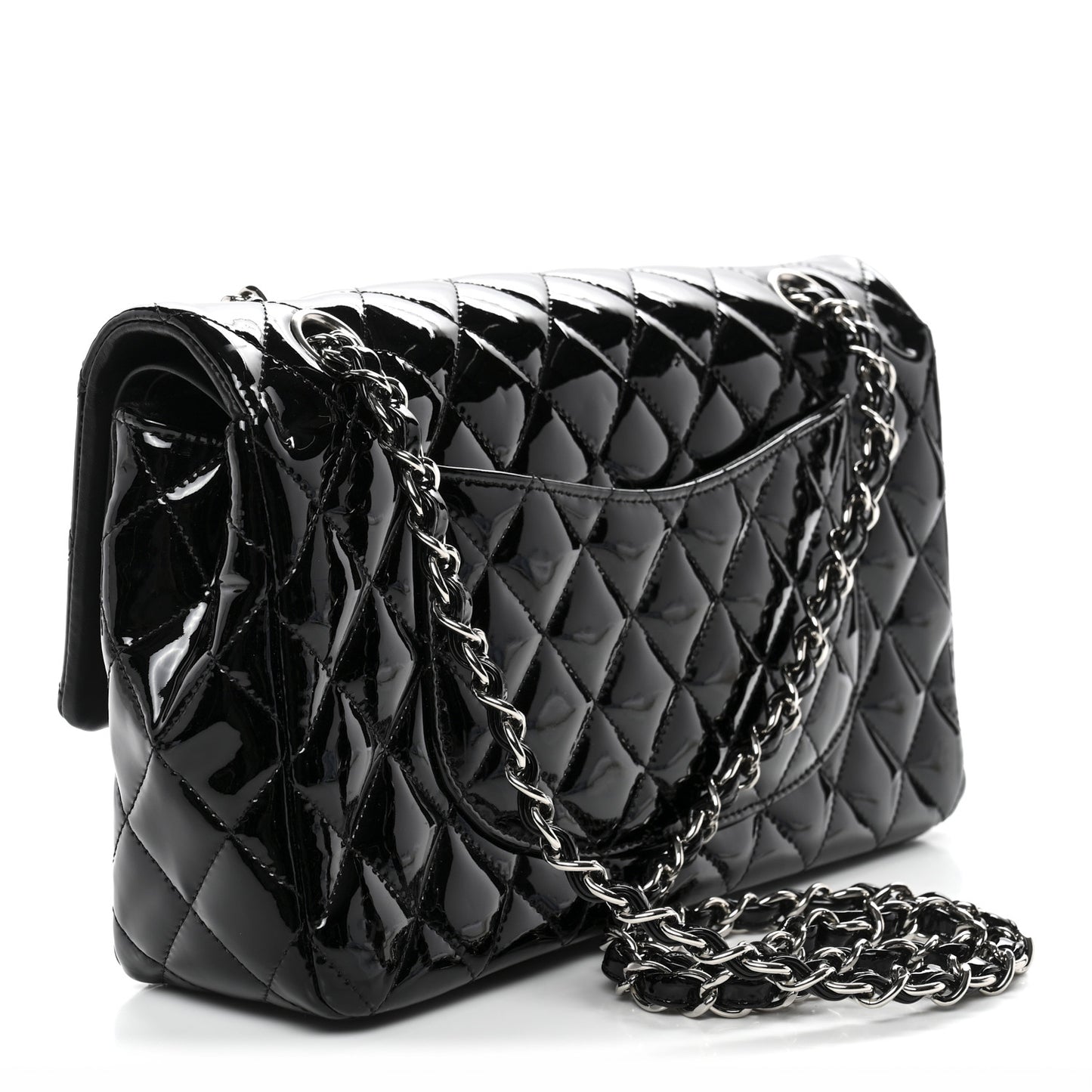 Patent Quilted Medium Double Flap Black