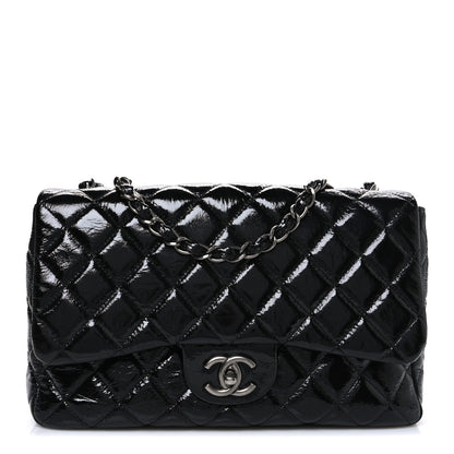 Chanel Crinkled Patent Quilted Jumbo Single Flap Black 1 of 9