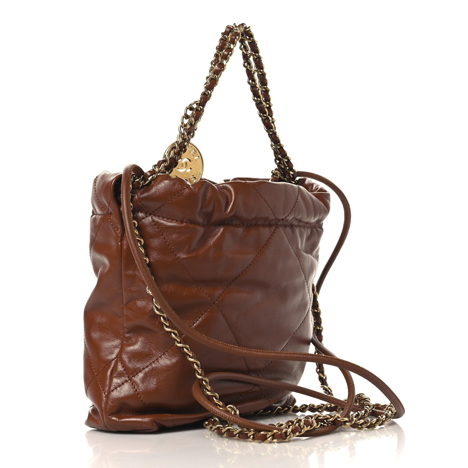 Chanel Shiny Calfskin Quilted Mini Chanel 22 Light Brown 2 of 10
