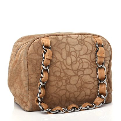 Chanel Suede Camellia Embossed Bowling Bag Beige 3 of 11