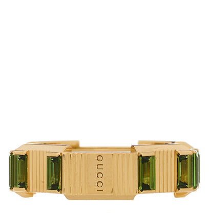 Gucci 18K Yellow Gold Green Tourmaline 7mm Link to Love Ring 54 6.75 2 of 7
