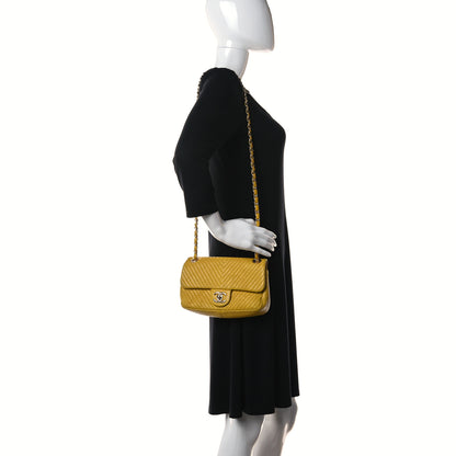 Chanel Calfskin Chevron Quilted Small Surpique Flap Yellow 2 of 16