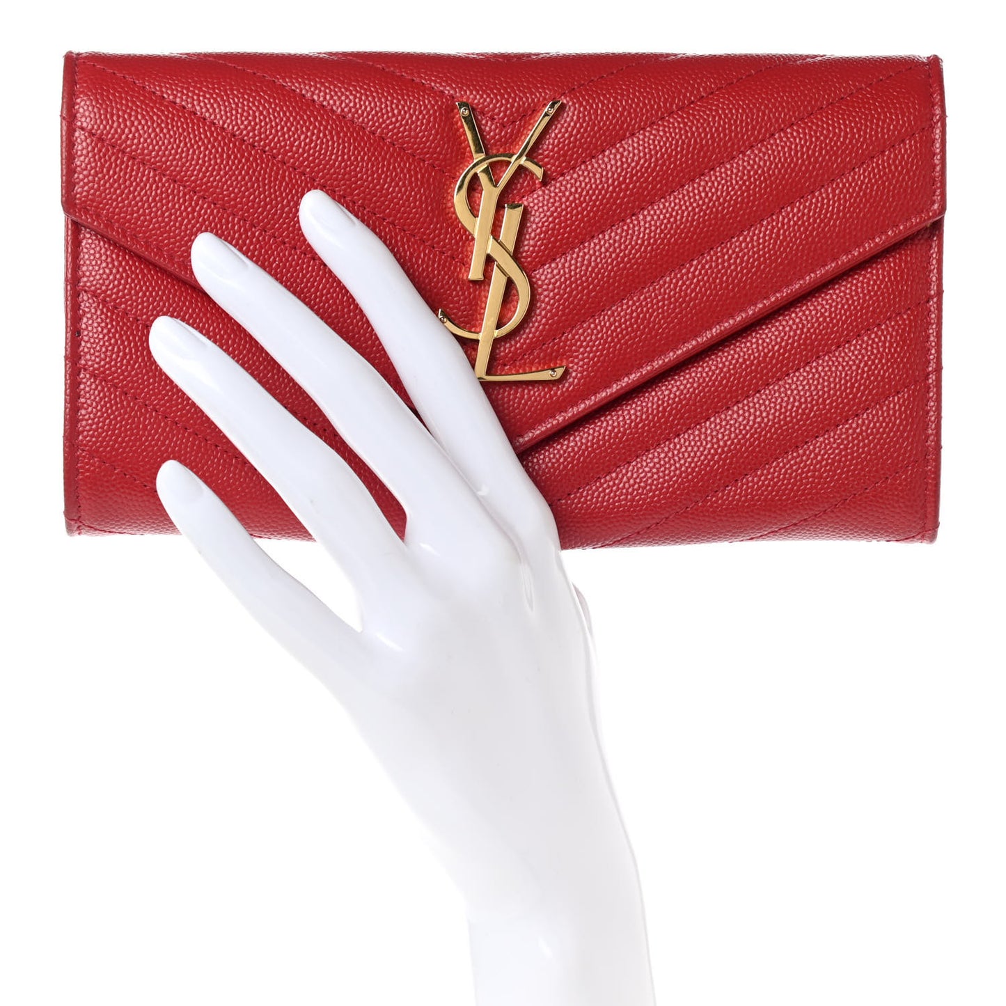 Grain De Poudre Matelasse Chevron Monogram Flap Wallet Red