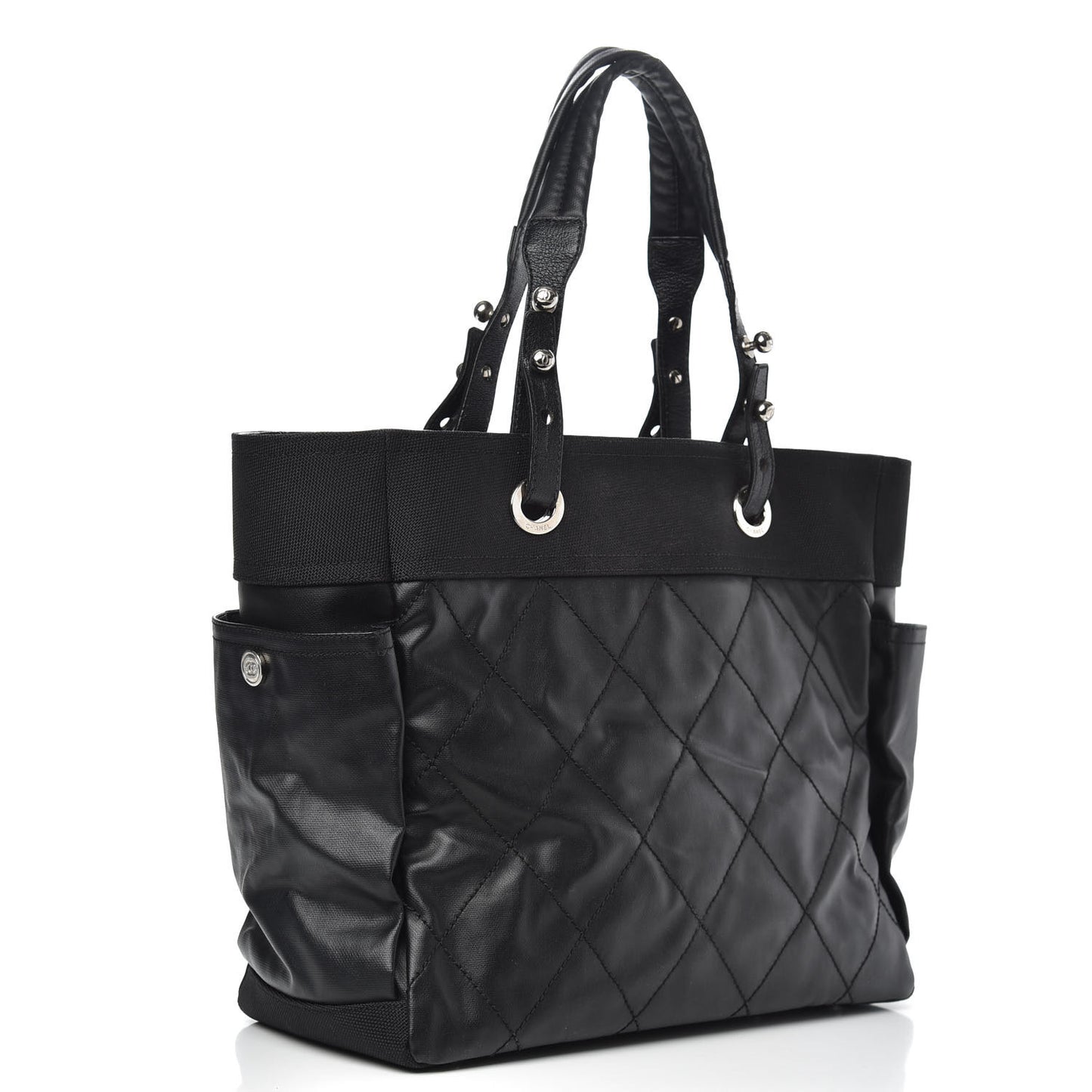 Coated Canvas Quilted Large Paris Biarritz Tote Black