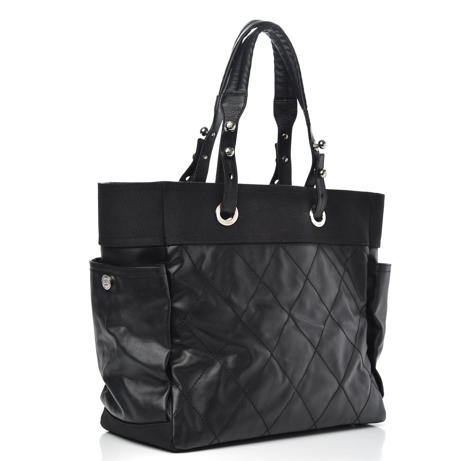 Chanel Coated Canvas Quilted Large Paris Biarritz Tote Black 3 of 10