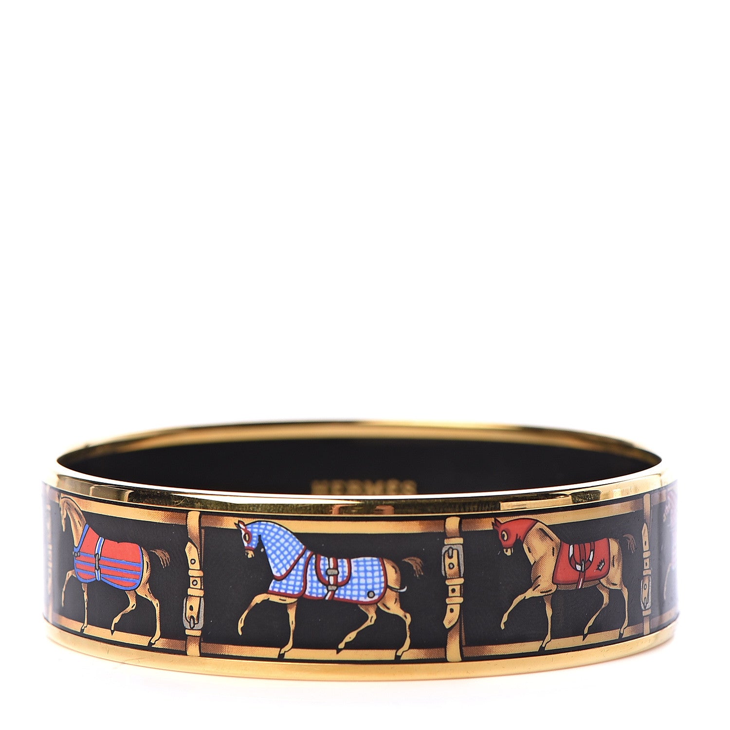 Hermes Enamel Printed Tenues Et Couvertures Wide Bracelet 70 1 of 6