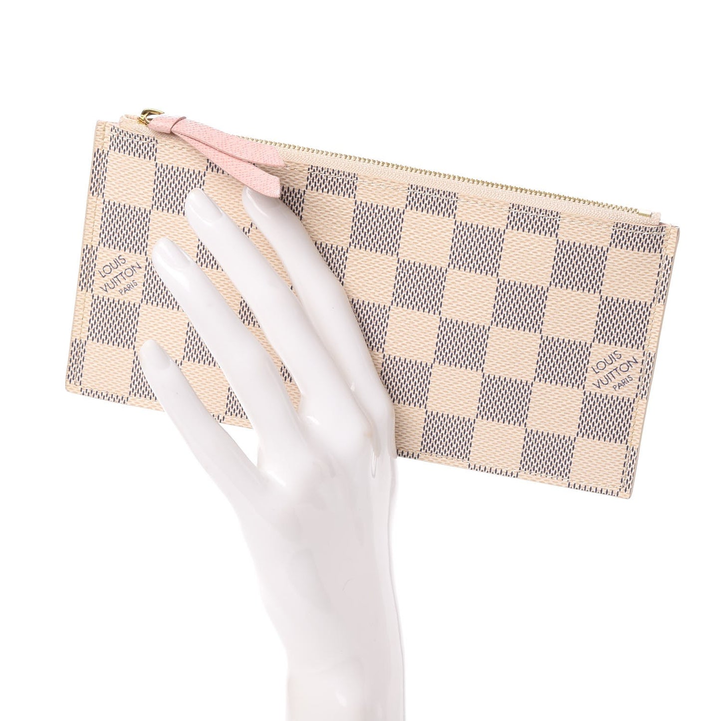Damier Azur Felicie Chain Wallet Zippered Insert Rose Ballerine