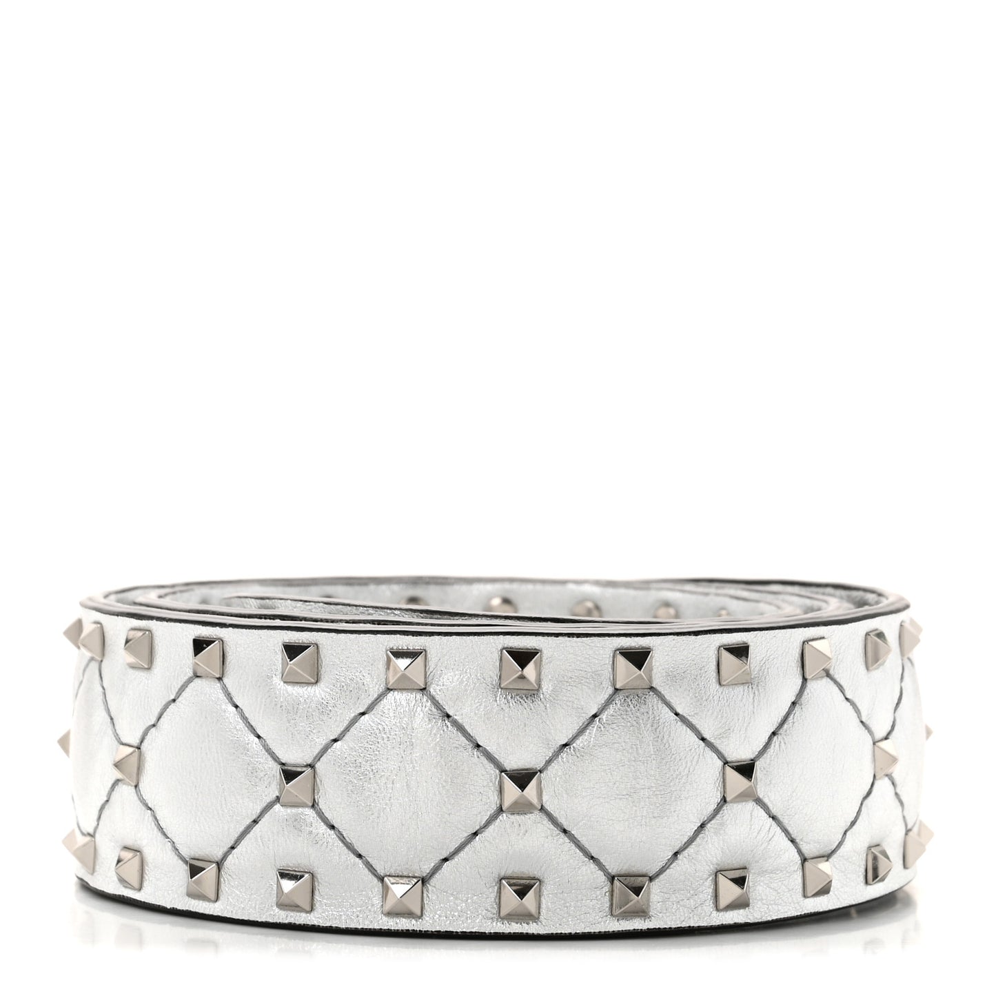 Metallic Lambskin Rockstud Spike Shoulder Strap Silver