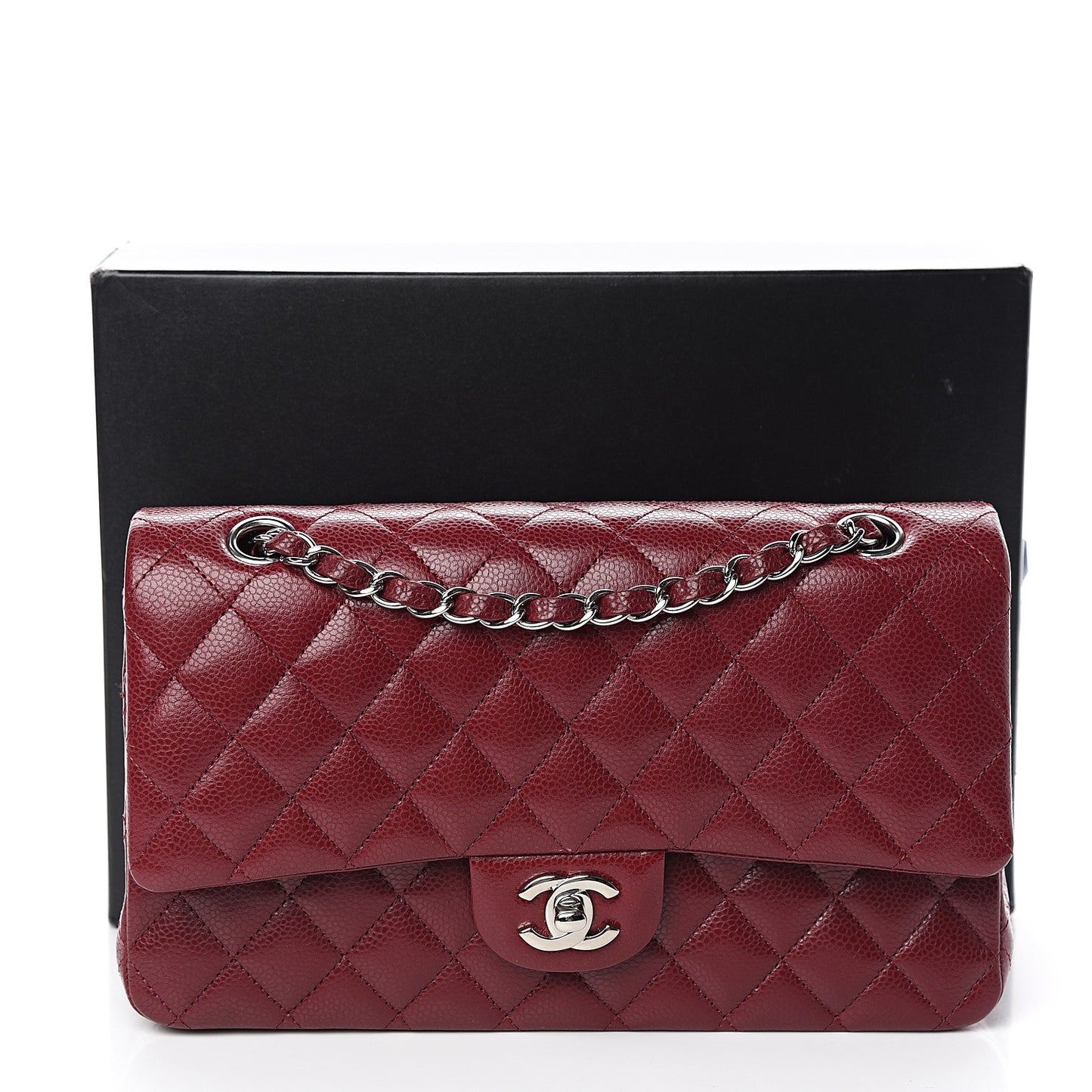 Caviar Quilted Medium Double Flap Dark Red