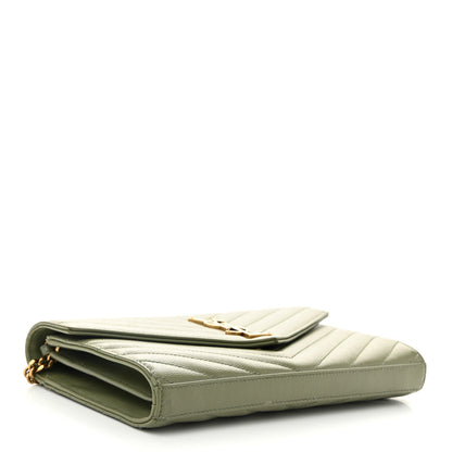 Saint Laurent Grain De Poudre Matelasse Chevron Monogram Chain Wallet Pistachio 4 of 16