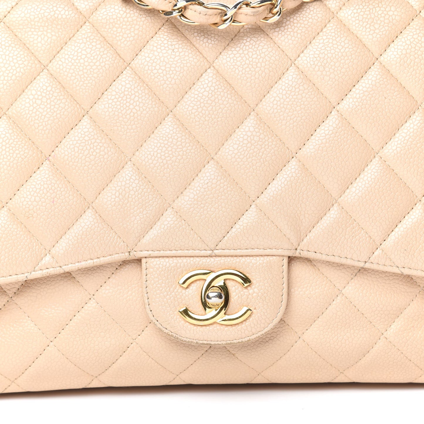 Caviar Quilted Jumbo Single Flap Beige Clair