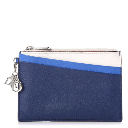 Christian Dior Bullcalf Tri-color Diorissimo Card Holder Navy Blue White 1 of 7