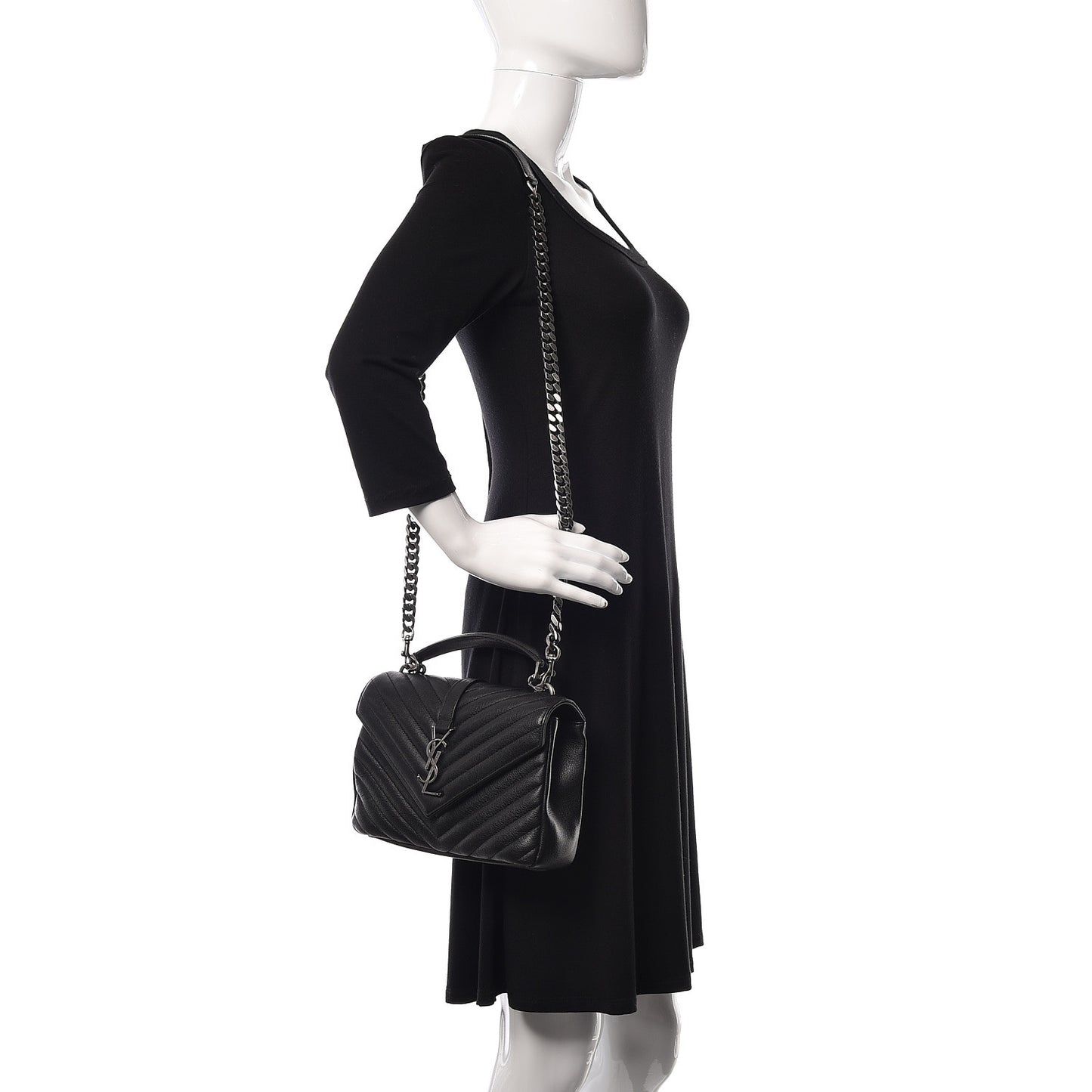 Sheepskin Matelasse Chevron Monogram Medium College Bag Black