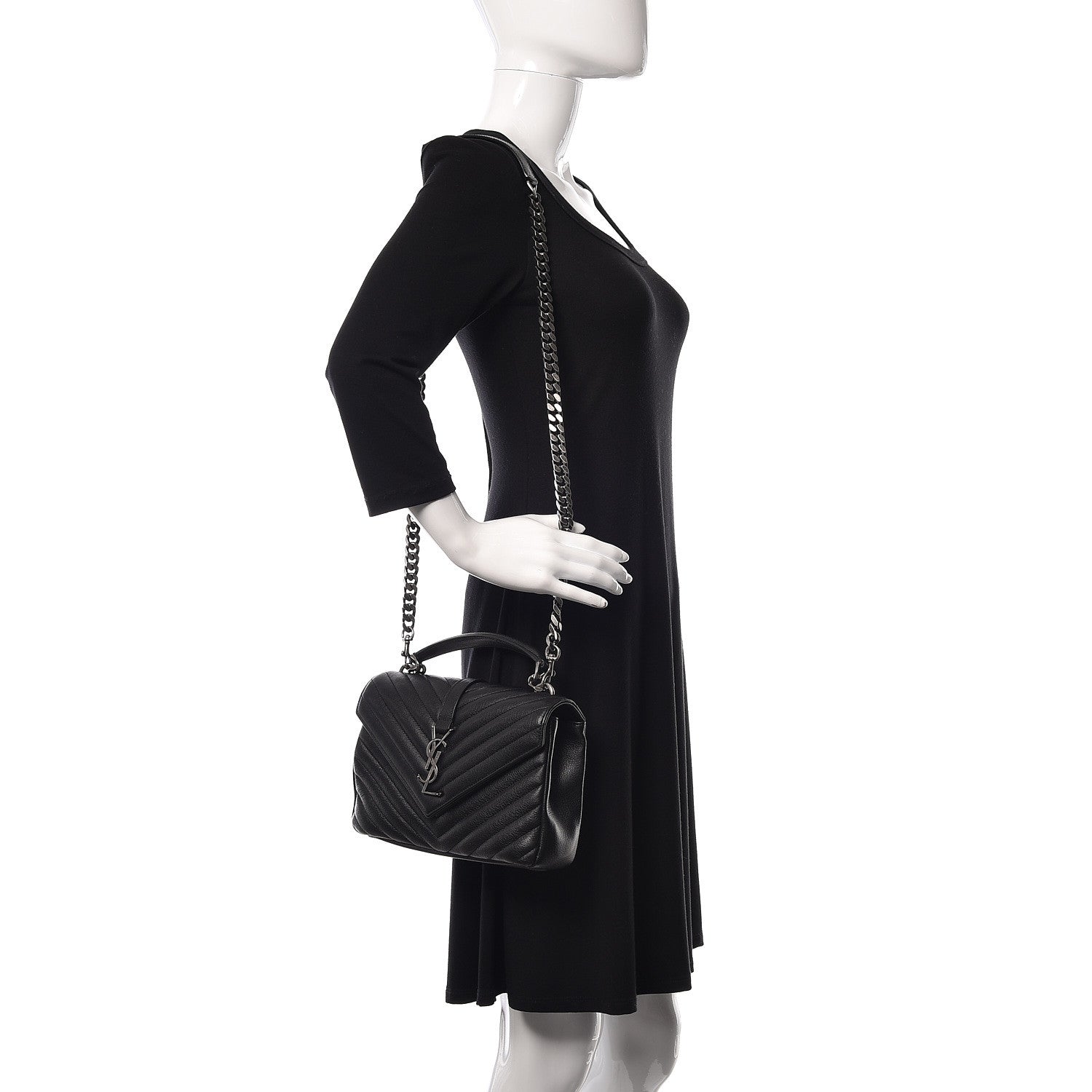 Saint Laurent Sheepskin Matelasse Chevron Monogram Medium College Bag Black 2 of 11