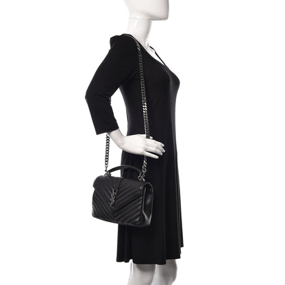Saint Laurent Sheepskin Matelasse Chevron Monogram Medium College Bag Black 2 of 11