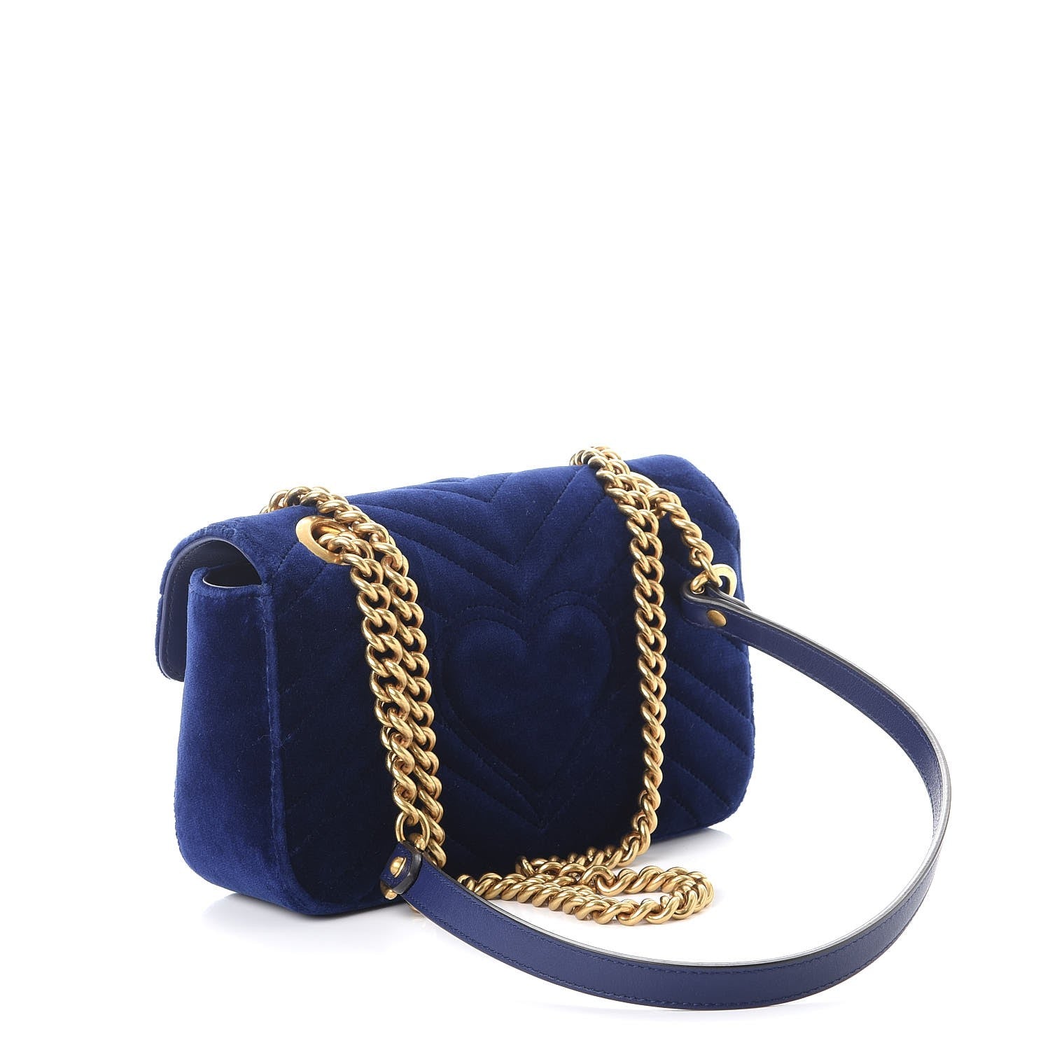Gucci Velvet Matelasse Embroidered Mini GG Marmont Shoulder Bag Cobalt Blue 3 of 11