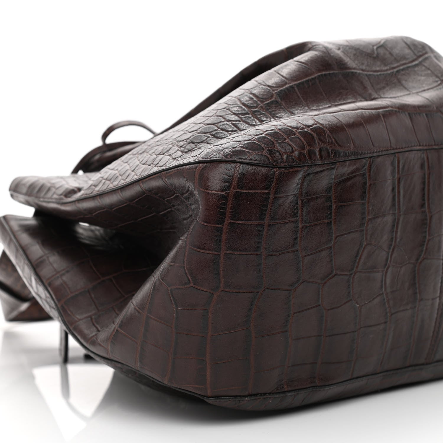 Alaia Calfskin Crocodile Embossed Bucket Bag Brown 8 of 10
