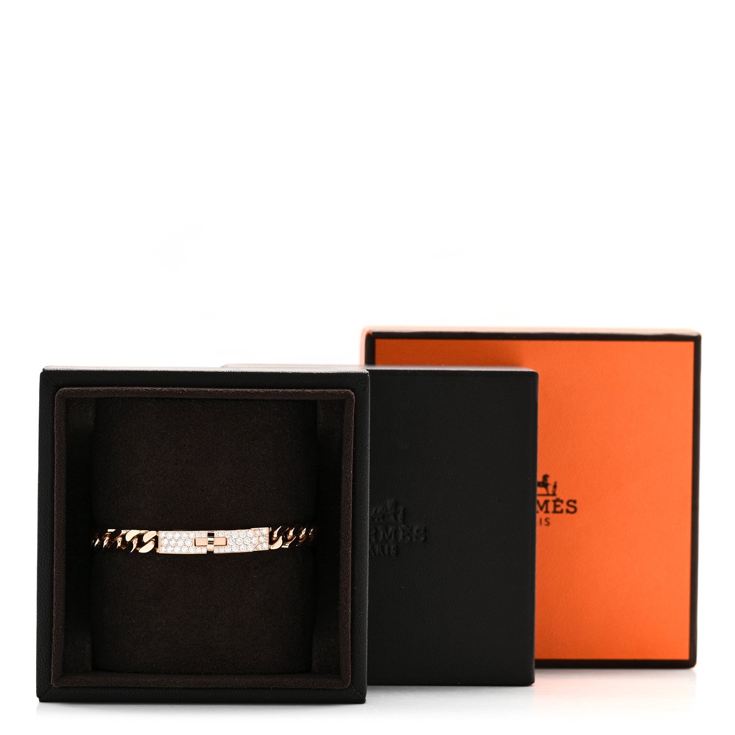Hermes 18K Rose Gold Diamond PM Kelly Gourmette Bracelet SH 4 of 4