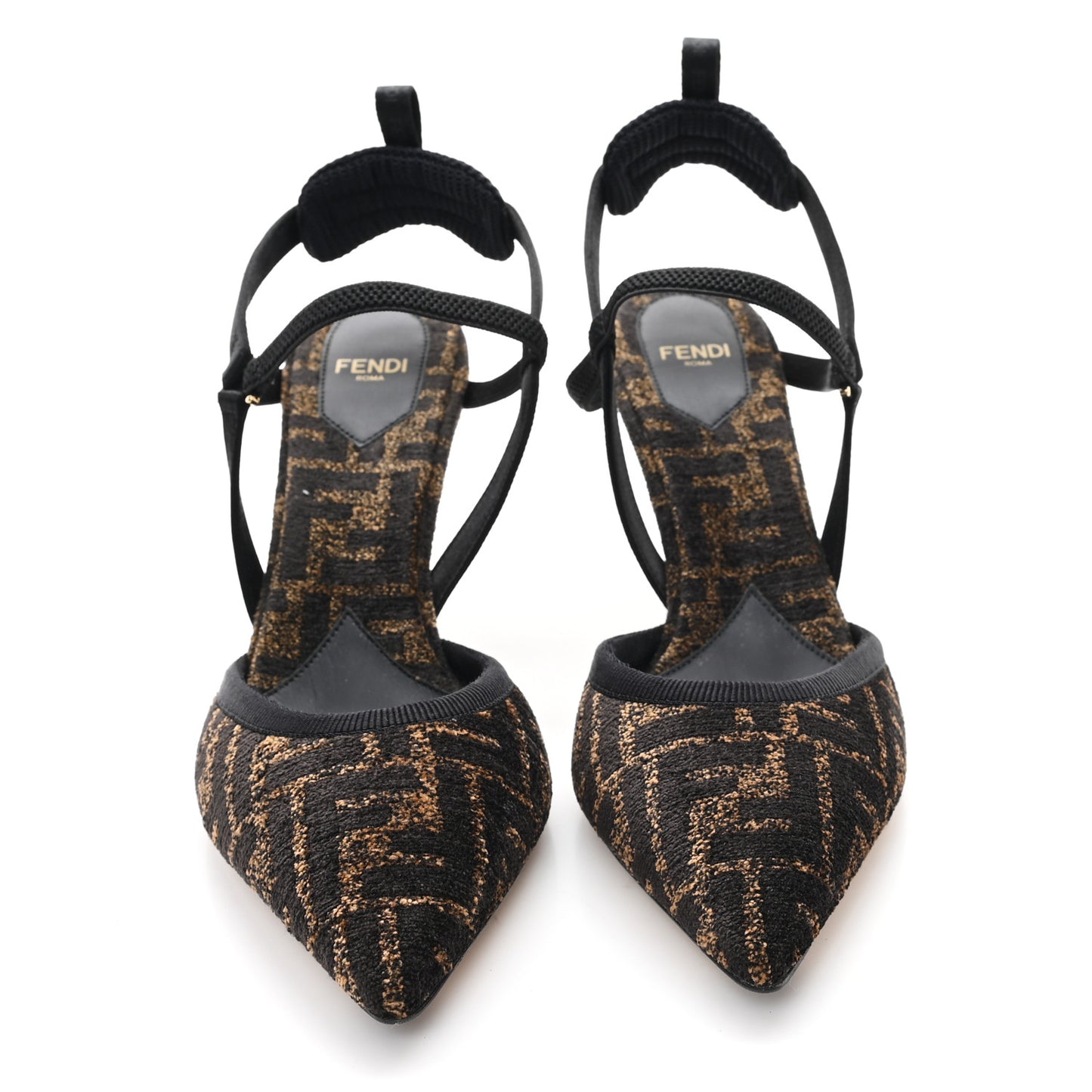 Fabric Jacquard FF Colibri Lite 85mm Slingback Pumps 40 Tobacco Black
