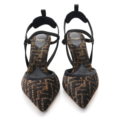 Fendi Fabric Jacquard FF Colibri Lite 85mm Slingback Pumps 40 Tobacco Black 3 of 9