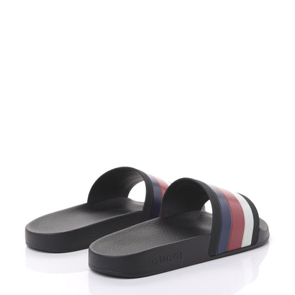 Gucci Rubber Web Mens Pool Slide Sandals 8 Black Mystic White Hibiscus Red Marine 4 of 9
