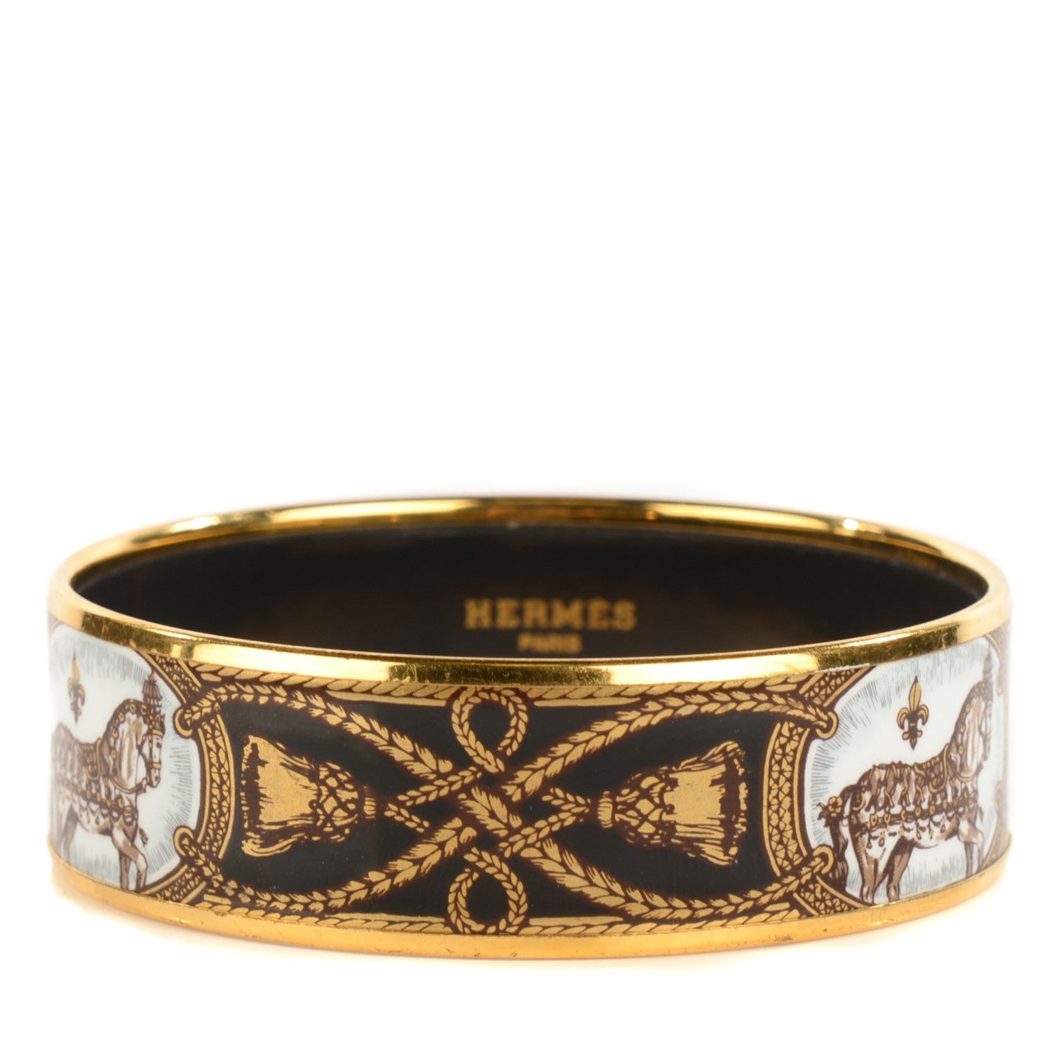 Hermes Enamel Printed Wide Grand Apparat Bracelet 62 Black 1 of 4
