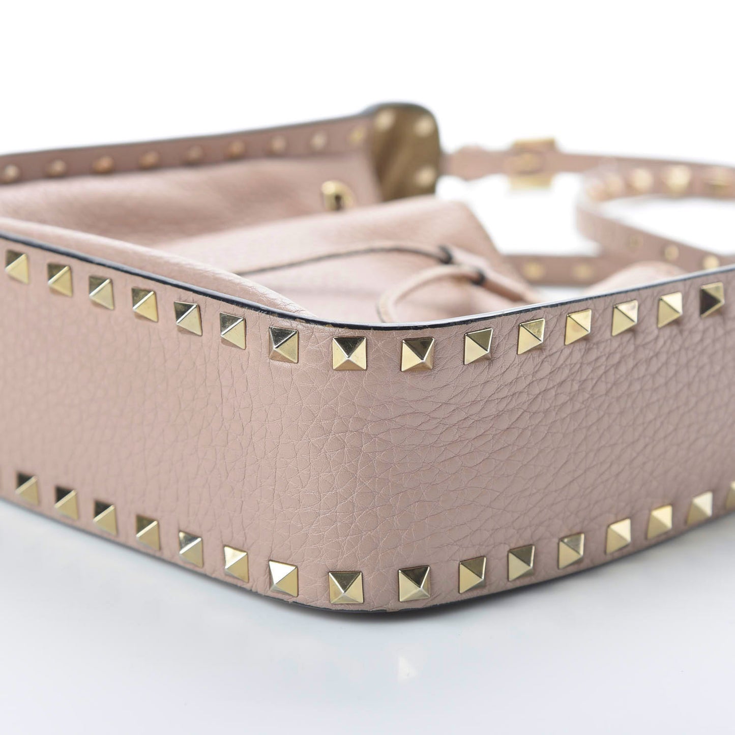 Grained Calfskin Rockstud Bucket Bag Poudre