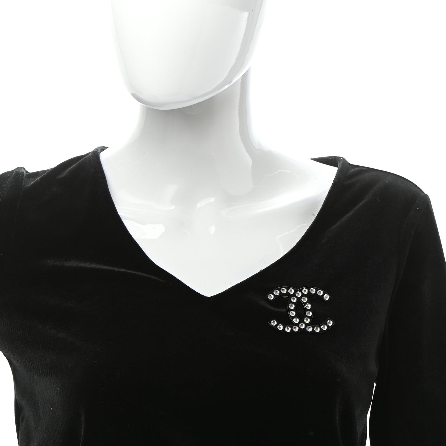 Resin Crystal CC Brooch Black