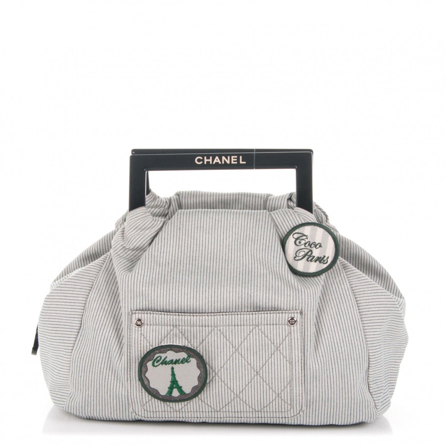 Chanel Toile Striped Coco Paris Tote Navy 1 of 7
