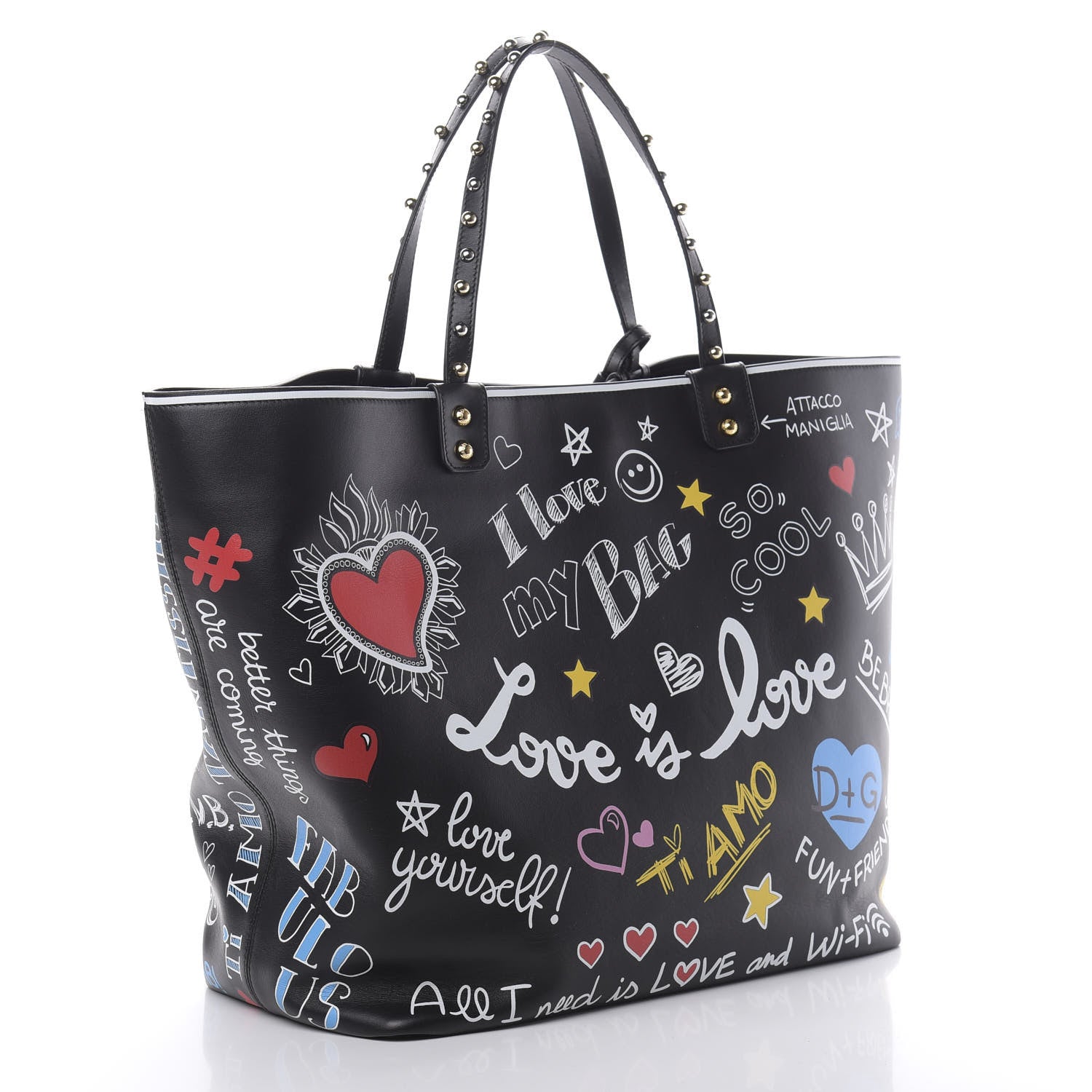 Dolce & Gabbana Calfskin Graffiti Printed Tote Black 3 of 11