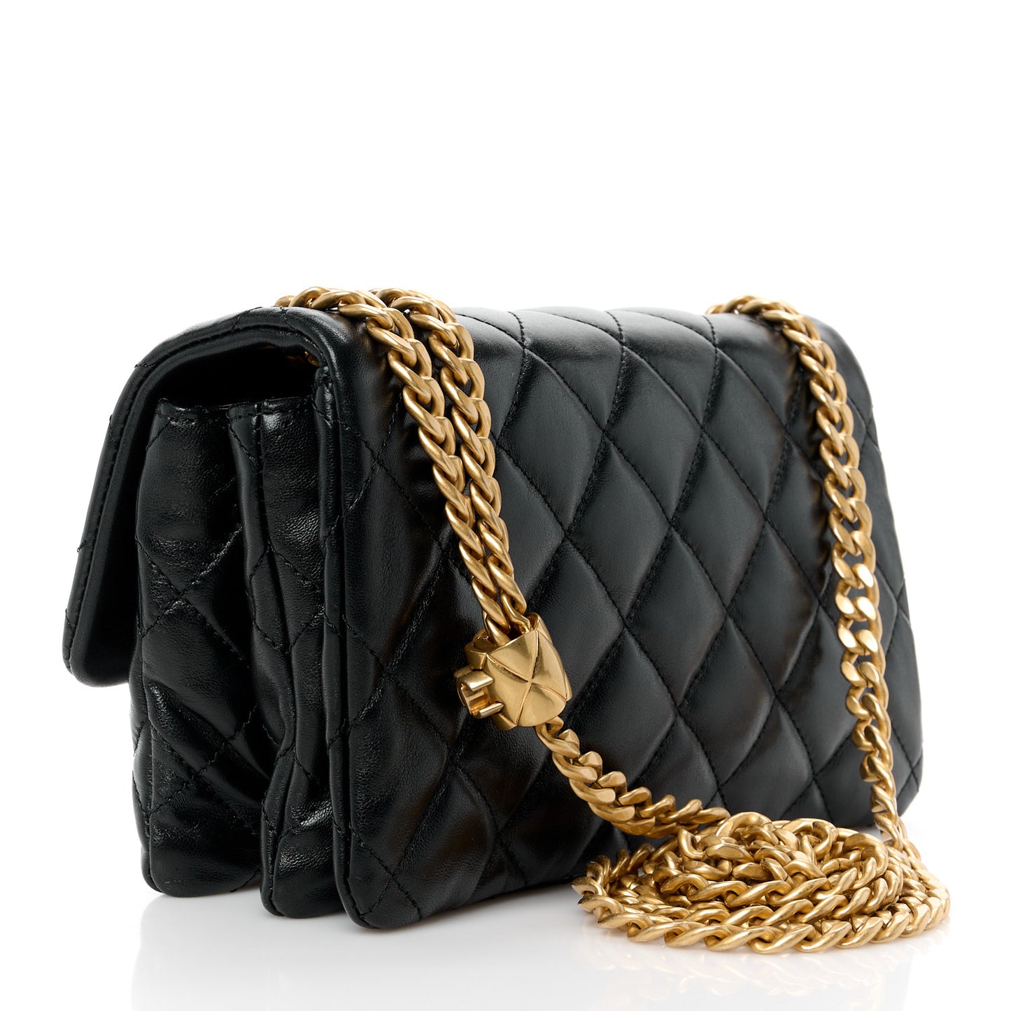 Lambskin Quilted Small Pillow Crush Flap Black