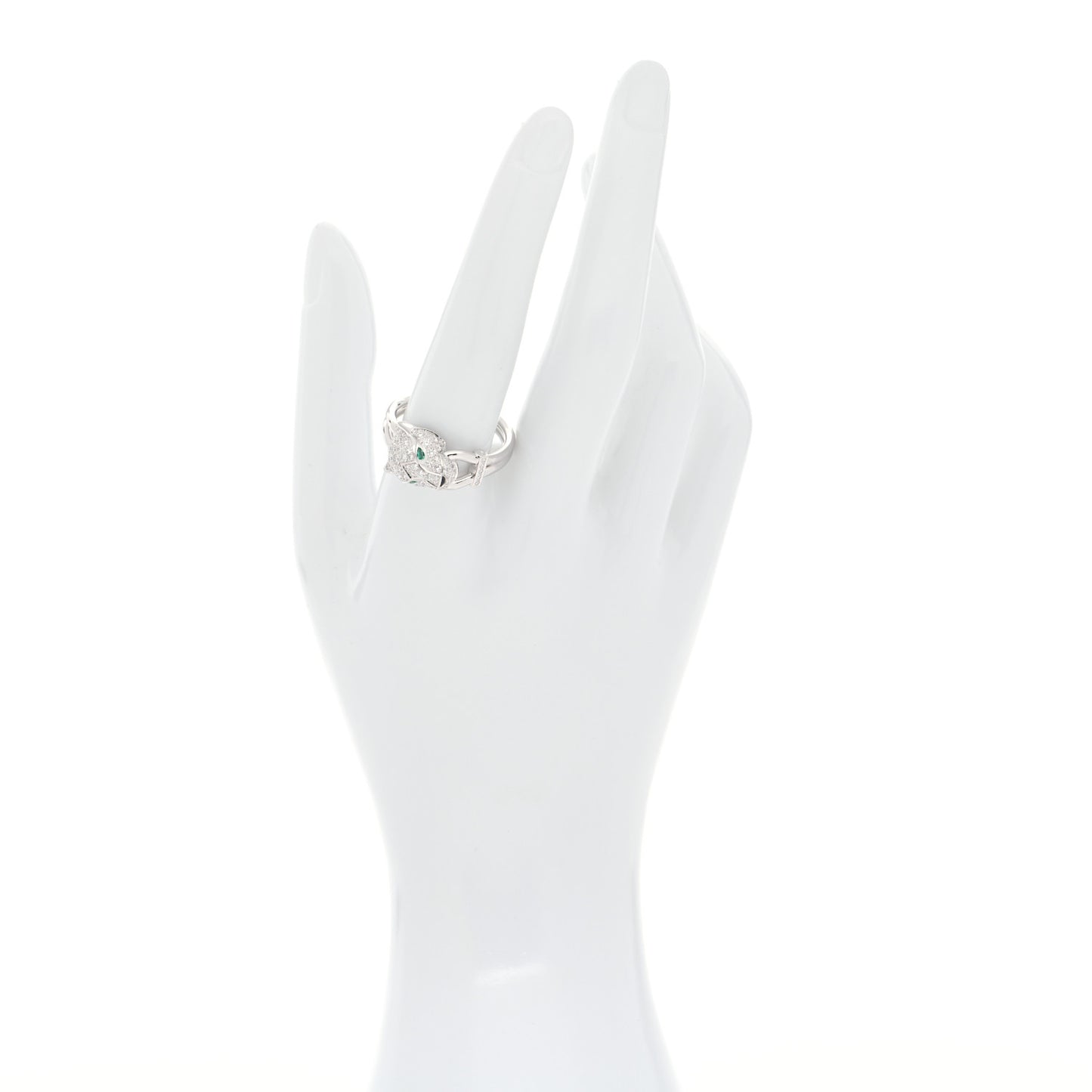 18K White Gold Diamond Emerald Black Onyx Panthere de Cartier Ring 62 10