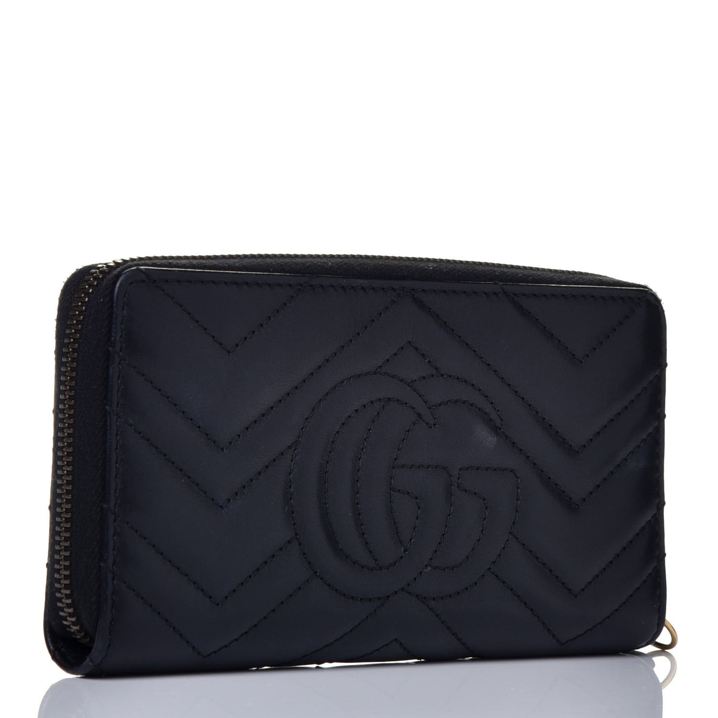 Calfskin Matelasse GG Marmont Zip Around Wallet Black