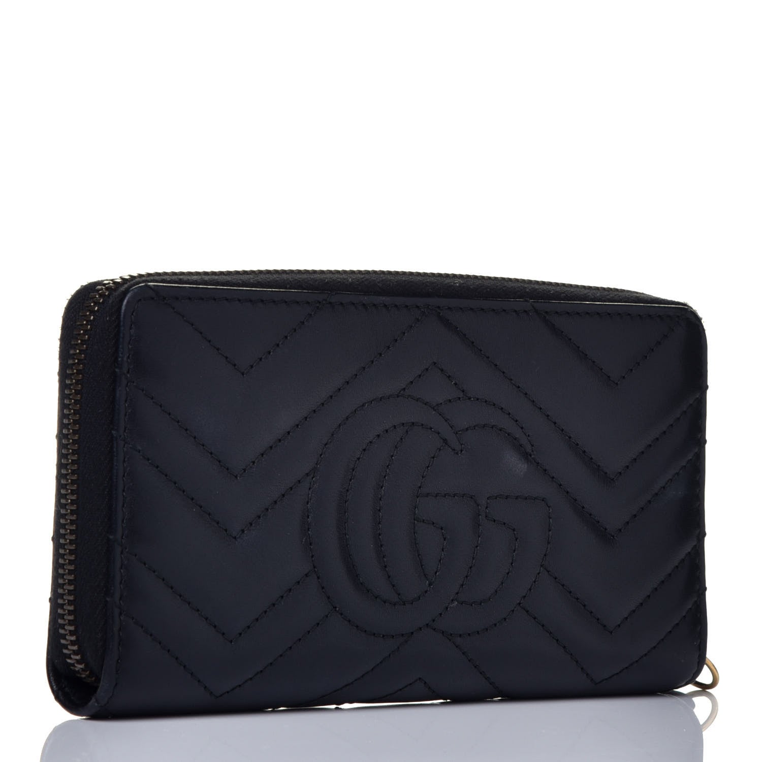 Gucci Calfskin Matelasse GG Marmont Zip Around Wallet Black 3 of 6
