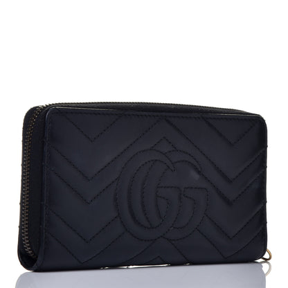 Gucci Calfskin Matelasse GG Marmont Zip Around Wallet Black 3 of 6