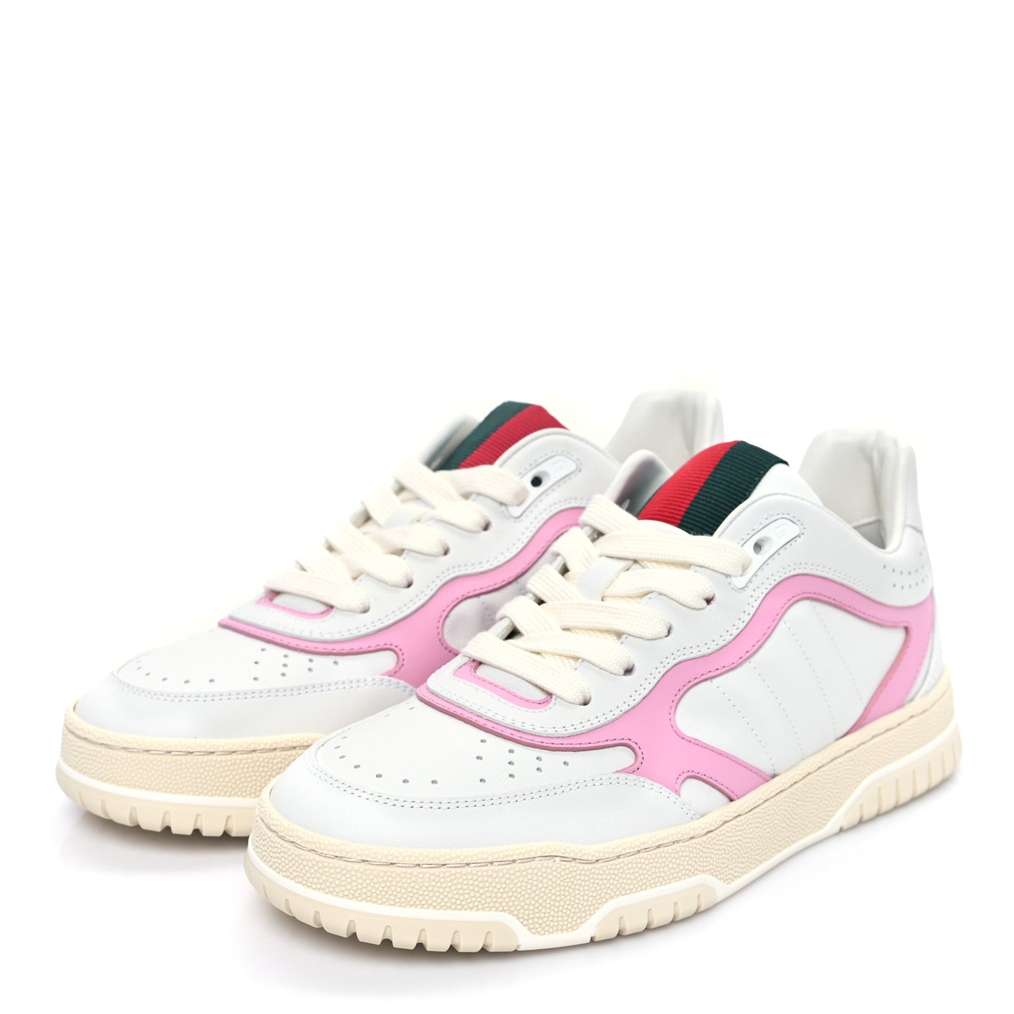 Calfskin Womens Re-Web Sneakers 37 White Pink