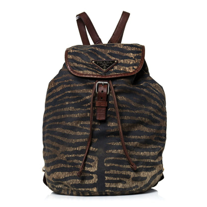 Prada Tessuto Tiger Print Cinch Backpack Brown 1 of 15