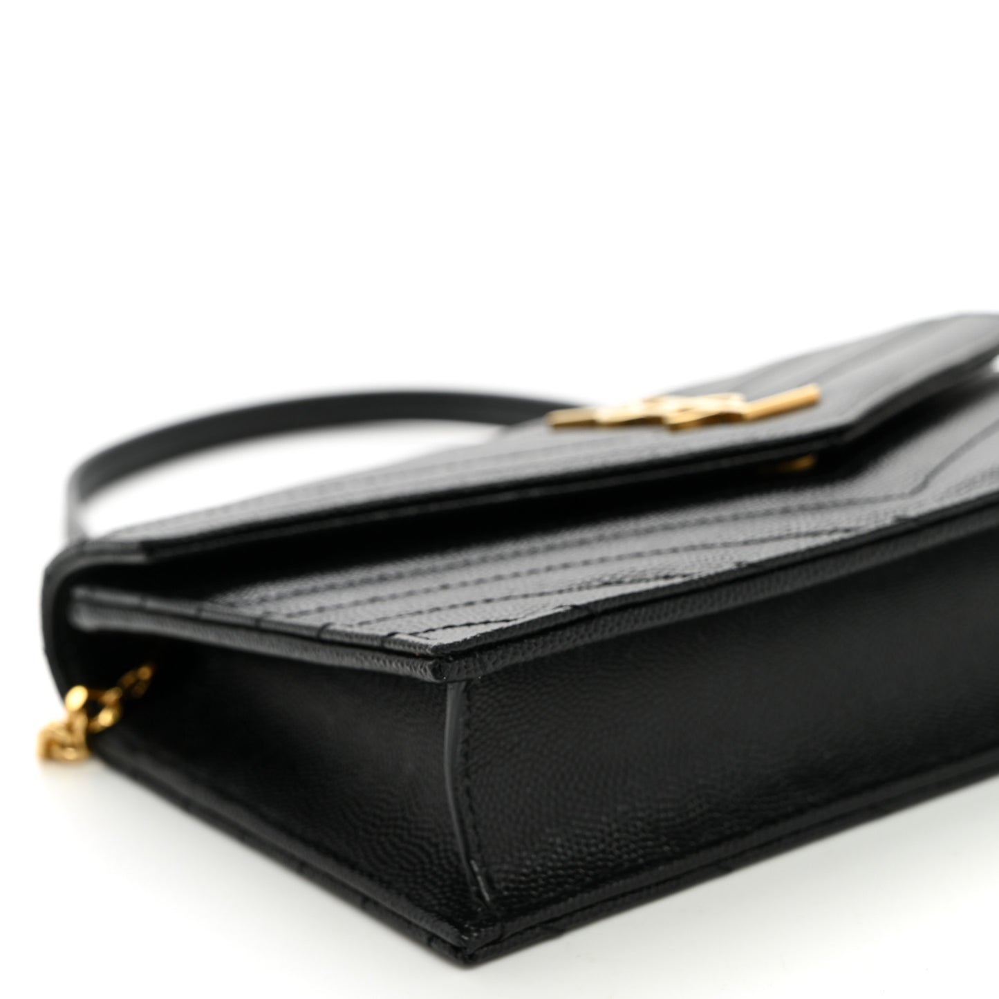 Grain De Poudre Matelasse Chevron Monogram Envelope Chain Wallet Black