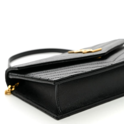 Saint Laurent Grain De Poudre Matelasse Chevron Monogram Envelope Chain Wallet Black 9 of 10