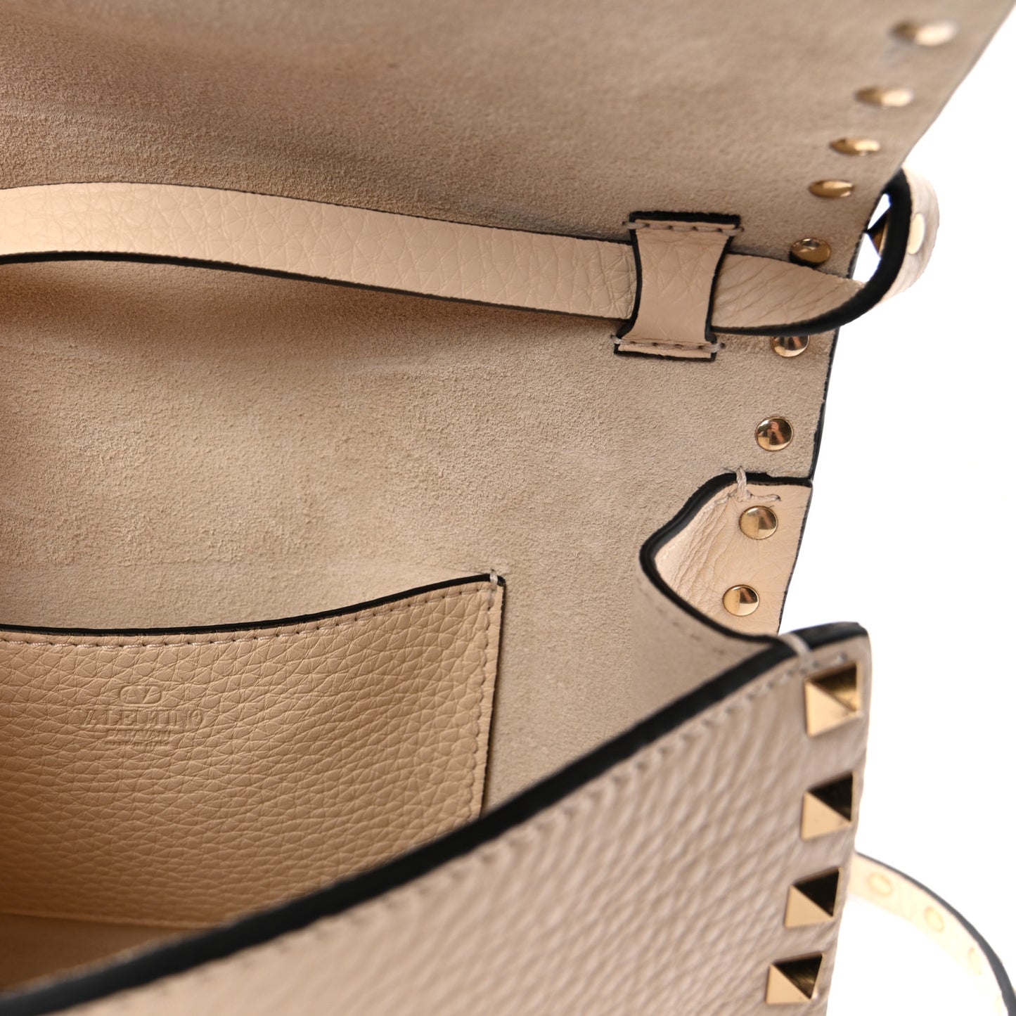 Pebbled Calfskin Medium Rockstud Flip Lock Crossbody Bag Light Ivory