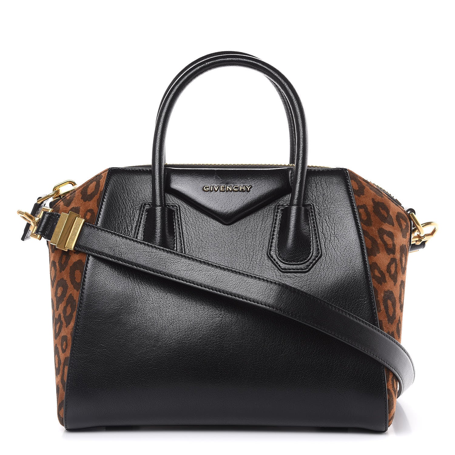 Givenchy Goatskin Suede Leopard Print Small Antigona Black Chestnut 1 of 13
