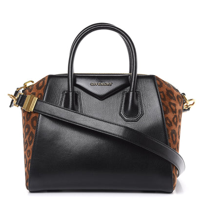 Givenchy Goatskin Suede Leopard Print Small Antigona Black Chestnut 1 of 13
