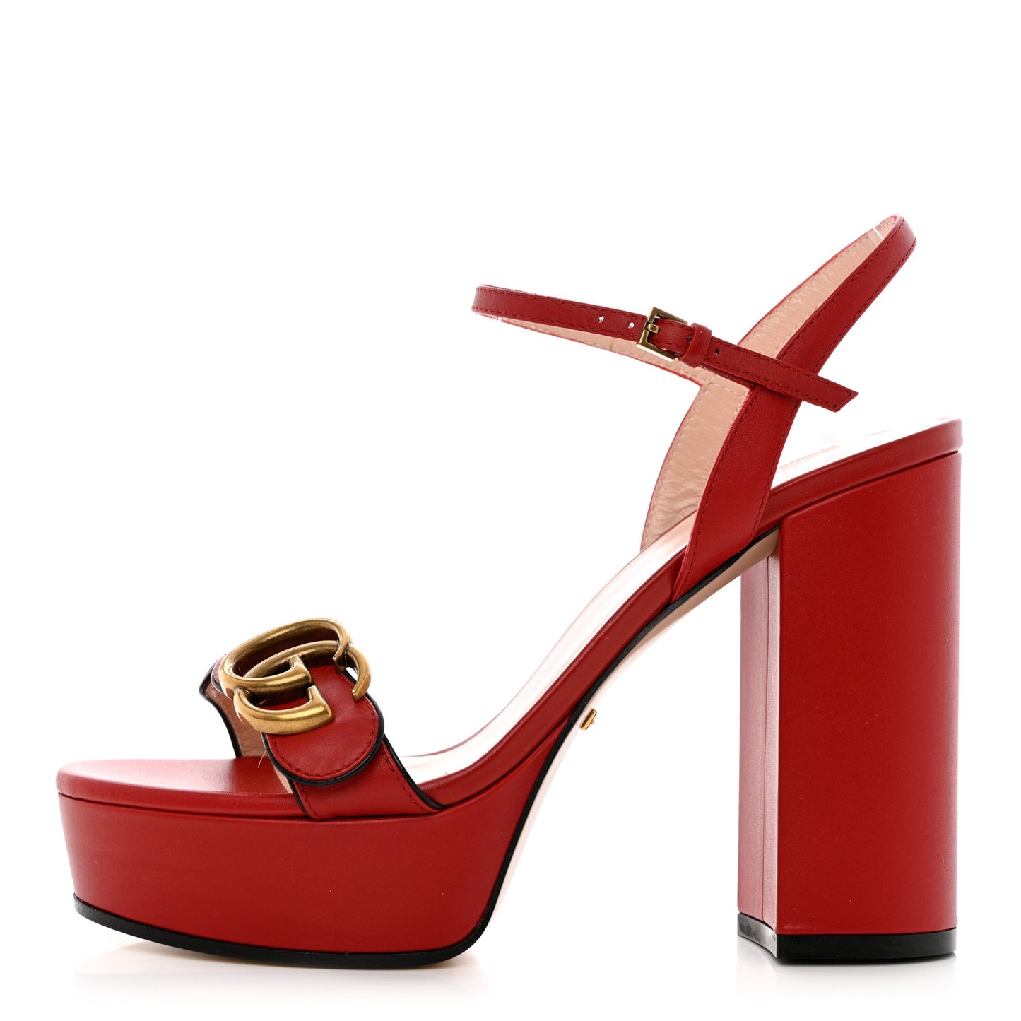 Calfskin GG Marmont Ankle Wrap 30/115mm Platform Sandals 36.5 Hibiscus Red