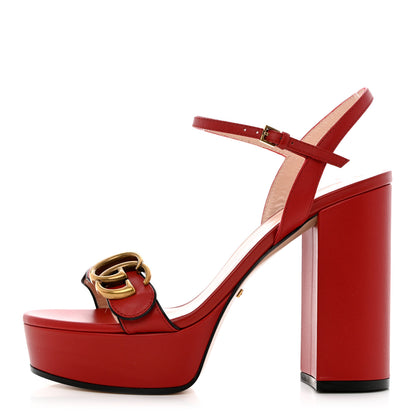Gucci Calfskin GG Marmont Ankle Wrap 30/115mm Platform Sandals 36.5 Hibiscus Red 1 of 10
