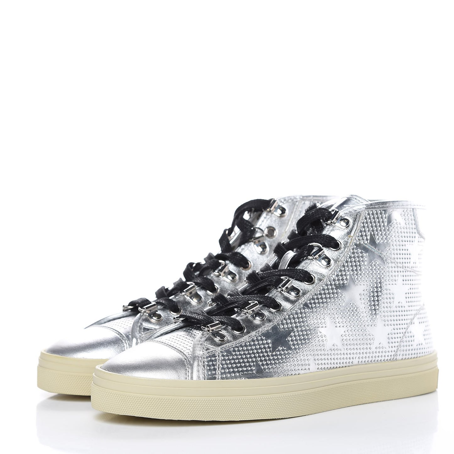 Metallic Calfskin Lambskin Star Rivington High Top Sneakers 39 Argento