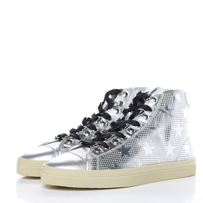 Saint Laurent Metallic Calfskin Lambskin Star Rivington High Top Sneakers 39 Argento 3 of 11