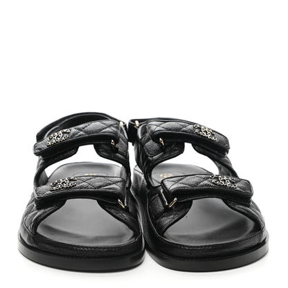 Chanel Grained Calfskin Velcro Dad Sandals 40.5 Black 2 of 12