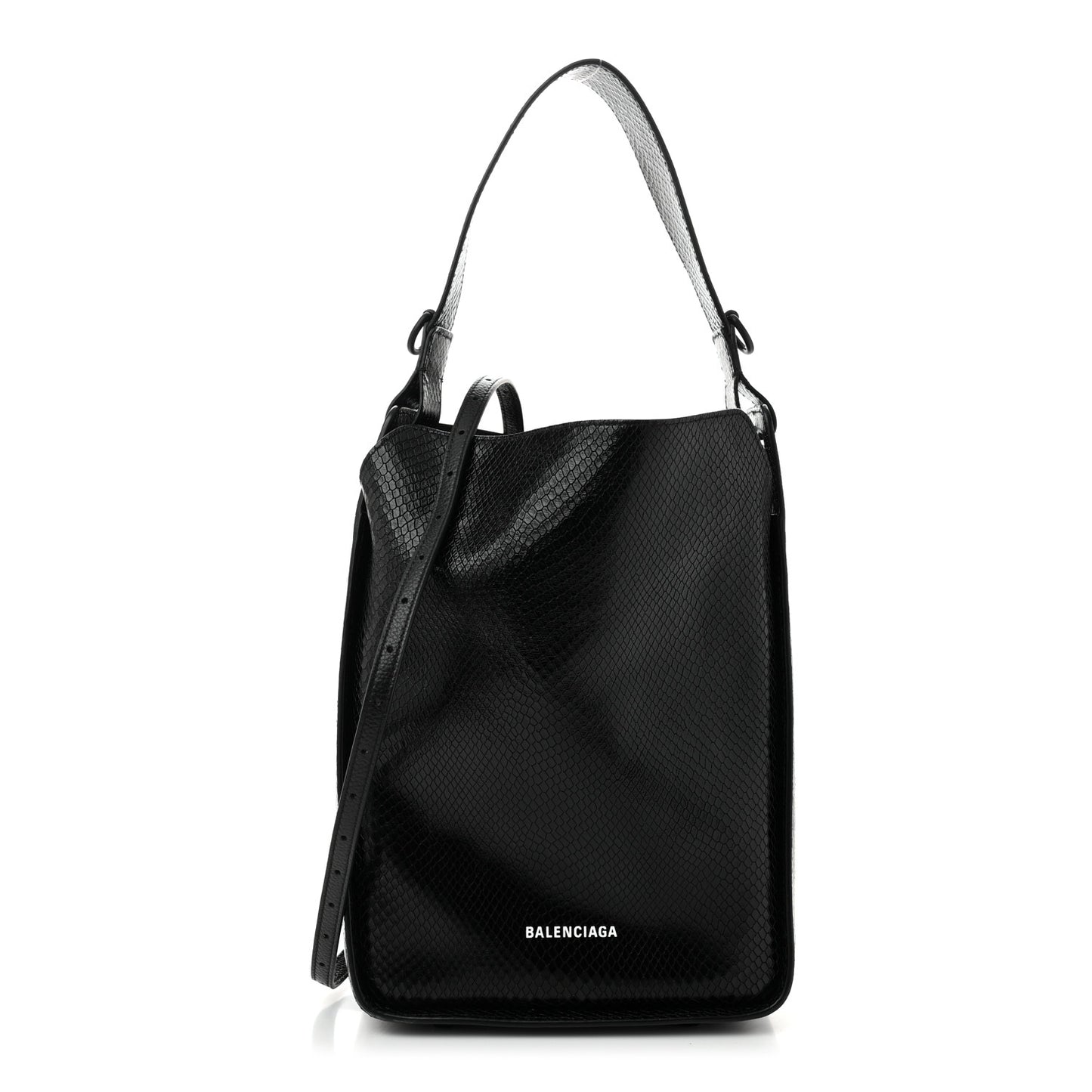 Extra Supple Calfskin Snakeskin Embossed Calfskin Small Tool 2.0 North-South Tote Black